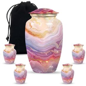 Golden Horizon Urn – 10inch Large with Velvet Bag & 4 Small Keepsake Ash Urns for Human Ashes, Memorial Funeral Decorative Cremation Adult Set in Saudi Arabia