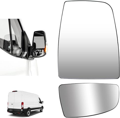 Passenger Side Upper and Lower Mirror Glass Replacement for Ford Transit 150 250 350 from 2015 to 2025, Heated Convex Chromed Mirrors with Backplate, Replaces CK4Z17K707B BK3Z17K707A in Kuwait