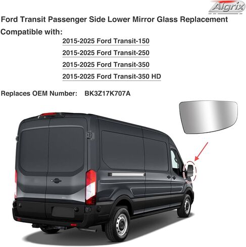 Passenger Side Upper and Lower Mirror Glass Replacement for Ford Transit 150 250 350 from 2015 to 2025, Heated Convex Chromed Mirrors with Backplate, Replaces CK4Z17K707B BK3Z17K707A in Saudi Arabia