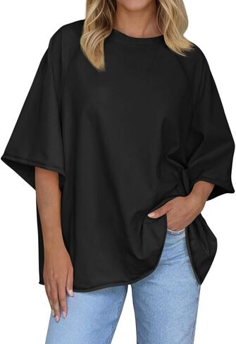 Tankaneo Womens Oversized Half Sleeve T-Shirts Trendy Casual Loose Fit Tops Summer Crew Neck Baggy Shirts in Saudi Arabia