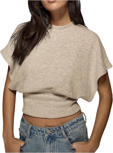 Women's Casual Going Out Tops Cinched Waist Business Wrap Top Dolman Sleeve Cap Sleeve Crop Spring Summer Outfit in Saudi Arabia