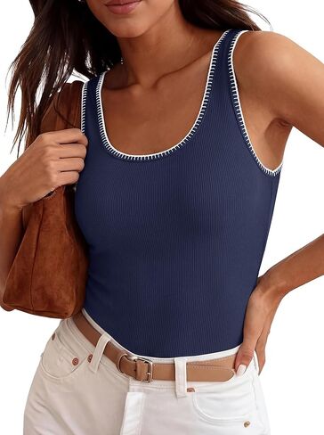 BTFBM Sleeveless Tops for Women 2026 Summer Scoop Neck Tank Stitch Ribbed Knit Sweater Vest Casual Beach Vacation Outfit in Saudi Arabia