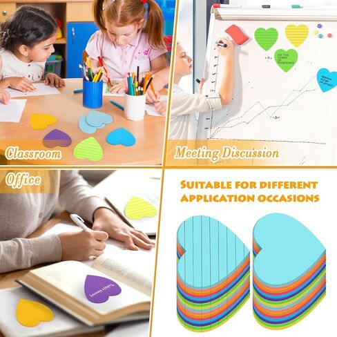 Yexiya 64 Packs Heart Lined Sticky Notes Teacher Valentine's Day Gifts Bright Assorted Colors Sticky Notes for Office Classroom Home, 1920 Sheets in Saudi Arabia