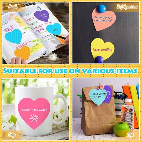 Yexiya 64 Packs Heart Lined Sticky Notes Teacher Valentine's Day Gifts Bright Assorted Colors Sticky Notes for Office Classroom Home, 1920 Sheets in Saudi Arabia