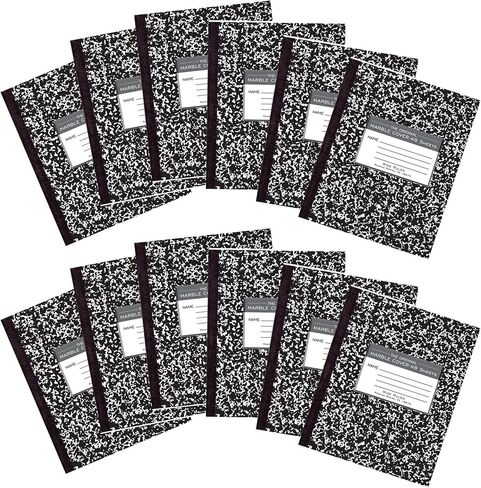 ROARING SPRING Flexible Cover Composition Notebook, 12 Books, Black Marble, Wide Ruled w/Margin, 48 Sheets (96 Pages), 8.5" × 7", Center-Sewn, Made in USA in Saudi Arabia