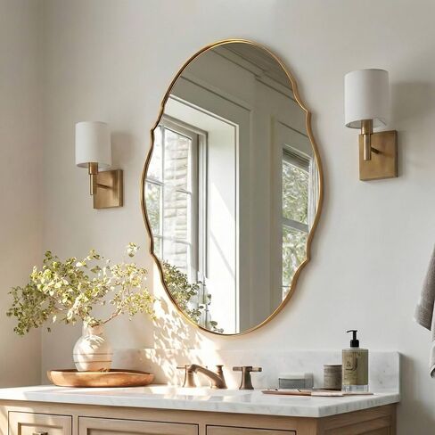 ANDY STAR Black Scalloped Mirror 24x36, Matte Black Bathroom Mirror for Over Sink, Stainless Steel Oval Wall Mirror, Modern Farmhouse Vanity Mirror for Bathroom, Entryway, Living Room, Rust-Resistant in Kuwait