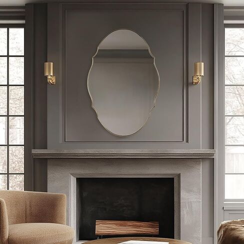 ANDY STAR Black Scalloped Mirror 24x36, Matte Black Bathroom Mirror for Over Sink, Stainless Steel Oval Wall Mirror, Modern Farmhouse Vanity Mirror for Bathroom, Entryway, Living Room, Rust-Resistant in Kuwait