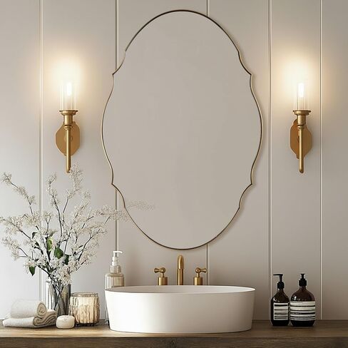 ANDY STAR Black Scalloped Mirror 24x36, Matte Black Bathroom Mirror for Over Sink, Stainless Steel Oval Wall Mirror, Modern Farmhouse Vanity Mirror for Bathroom, Entryway, Living Room, Rust-Resistant in Kuwait