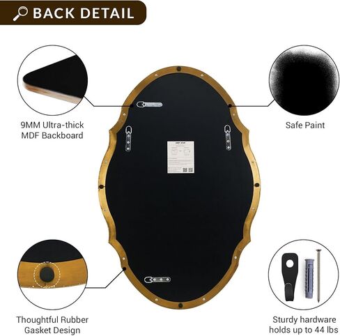 ANDY STAR Black Scalloped Mirror 24x36, Matte Black Bathroom Mirror for Over Sink, Stainless Steel Oval Wall Mirror, Modern Farmhouse Vanity Mirror for Bathroom, Entryway, Living Room, Rust-Resistant in Kuwait