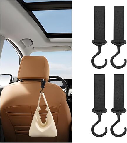 Car Headrest Hook, 4PCS 360° Rotation Vehicle Seat Back Hanger for Handbag Purse Clothes, Multipurpose Automotive Storage Organizer Accessories, Universal for SUV, Truck, RV in Saudi Arabia