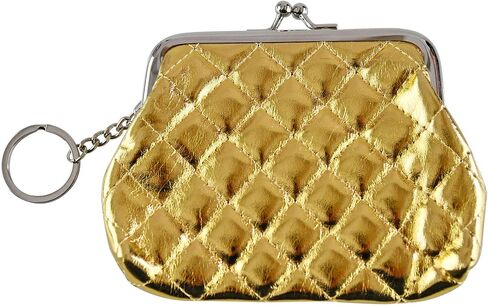 Home-X Metallic Quilted Coin Purse Clasp Closure, Pouch for Women, Miniature Handbag, Cute Wallet Pouch, Buckle Wallet-Gold-4 ¾"L x 4 ¼"H in Saudi Arabia