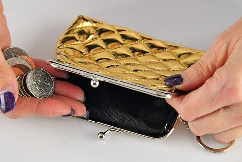 Home-X Metallic Quilted Coin Purse Clasp Closure, Pouch for Women, Miniature Handbag, Cute Wallet Pouch, Buckle Wallet-Gold-4 ¾"L x 4 ¼"H in Saudi Arabia