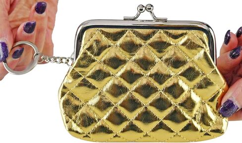 Home-X Metallic Quilted Coin Purse Clasp Closure, Pouch for Women, Miniature Handbag, Cute Wallet Pouch, Buckle Wallet-Gold-4 ¾"L x 4 ¼"H in Saudi Arabia