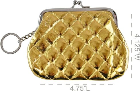 Home-X Metallic Quilted Coin Purse Clasp Closure, Pouch for Women, Miniature Handbag, Cute Wallet Pouch, Buckle Wallet-Gold-4 ¾"L x 4 ¼"H in Saudi Arabia