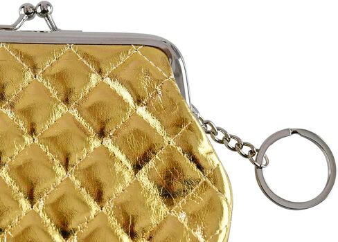 Home-X Metallic Quilted Coin Purse Clasp Closure, Pouch for Women, Miniature Handbag, Cute Wallet Pouch, Buckle Wallet-Gold-4 ¾"L x 4 ¼"H in Saudi Arabia