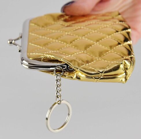 Home-X Metallic Quilted Coin Purse Clasp Closure, Pouch for Women, Miniature Handbag, Cute Wallet Pouch, Buckle Wallet-Gold-4 ¾"L x 4 ¼"H in Saudi Arabia