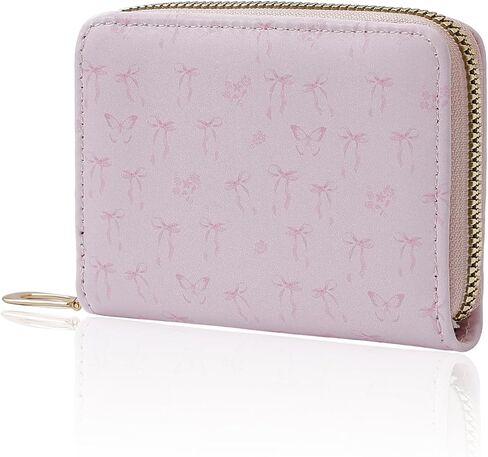 Denvin Small Wallet Women, Coin Purse, Credit Card Holder for Woman, Zipper Cute Coquettte Wallets Stuff with Bow (Little Cherry and Pink Bow) in Saudi Arabia