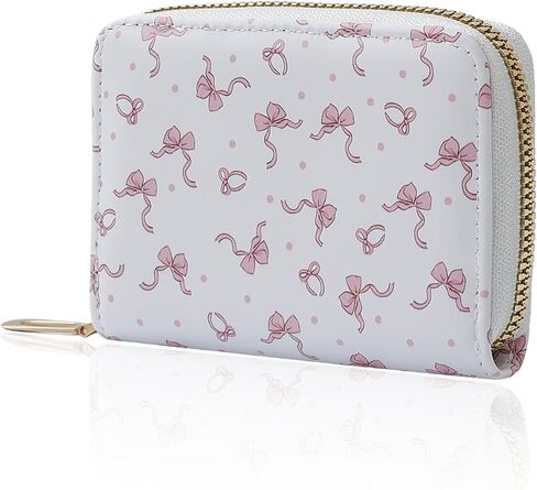 Denvin Small Wallet Women, Coin Purse, Credit Card Holder for Woman, Zipper Cute Coquettte Wallets Stuff with Bow (Little Cherry and Pink Bow) in Saudi Arabia