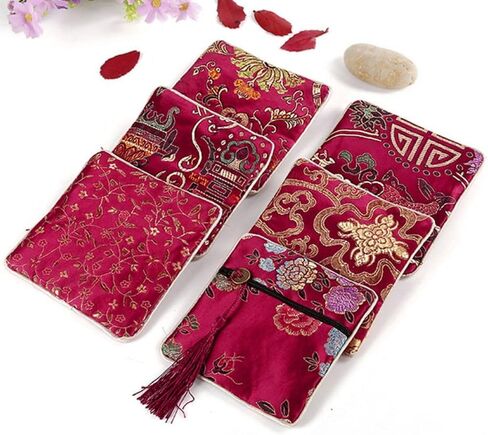 Coin Purse Small Chinese Style Jewelry Organizer Cloth Jewelry Storage Bag(Wine red) in Saudi Arabia