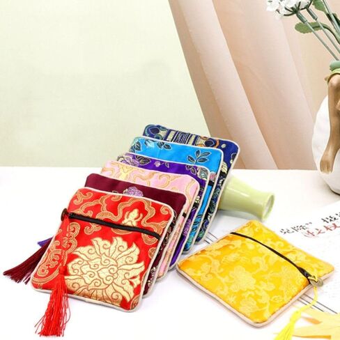 Coin Purse Small Chinese Style Jewelry Organizer Cloth Jewelry Storage Bag(Wine red) in Saudi Arabia