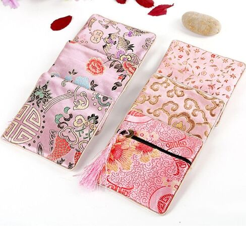 Coin Purse Small Chinese Style Jewelry Organizer Cloth Jewelry Storage Bag(Wine red) in Saudi Arabia