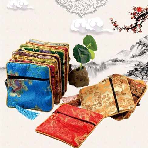 Coin Purse Small Chinese Style Jewelry Organizer Cloth Jewelry Storage Bag(Wine red) in Saudi Arabia