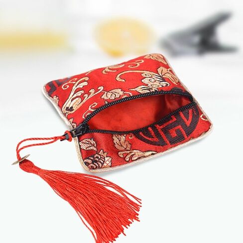Coin Purse Small Chinese Style Jewelry Organizer Cloth Jewelry Storage Bag(Wine red) in Saudi Arabia