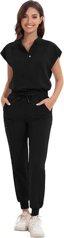 Scrub for Women Set - Stretch Scrub Top & Jogger Pants Mandarin Collar Anti-Wrinkle Scrub Suit Medical Uniform in Saudi Arabia