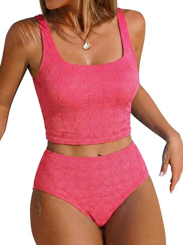 ZAFUL Womens Tankini Swimsuits Tummy Control Two Piece Bathing Suits Textured Swim Suits Tank Top with High Waisted Bottom in Saudi Arabia