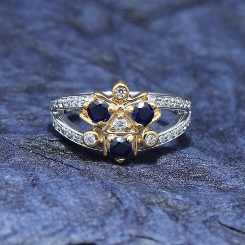1CT الياقوت الأزرق 925 الفضة نردي العبقري غريب الأطوار المرأة خاتم الخطوبة زورا في طبقتين مطلية بالذهب in Saudi Arabia