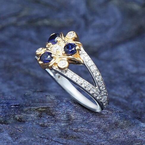 1CT الياقوت الأزرق 925 الفضة نردي العبقري غريب الأطوار المرأة خاتم الخطوبة زورا في طبقتين مطلية بالذهب in Saudi Arabia