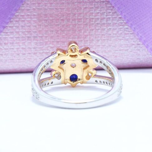 1CT الياقوت الأزرق 925 الفضة نردي العبقري غريب الأطوار المرأة خاتم الخطوبة زورا في طبقتين مطلية بالذهب in Saudi Arabia
