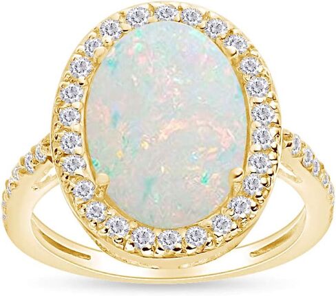 Oval Cut Lab Created Opal & Sparkling White Cubic Zirconia Halo Engagement Ring In 14k Gold Over Sterling Silver Jewelry For Women Birthday in Saudi Arabia