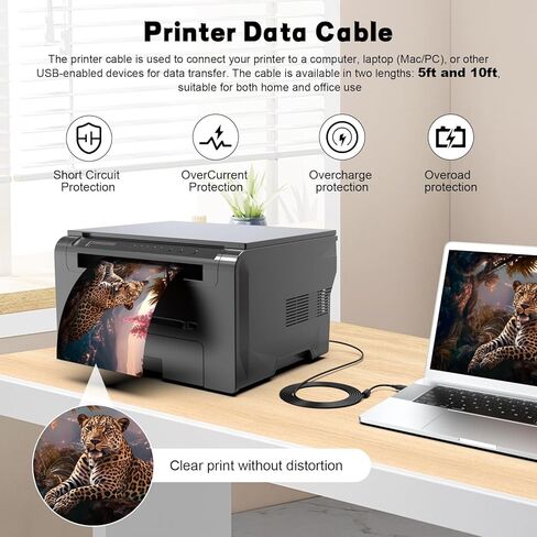 كابل USB 2.0 من الطابعة إلى الكمبيوتر لـ Epson وHP وCanon وBrother وLexmark وDell وXerox وSamsung والمزيد من الطابعات والماسحات الضوئية والخوادم ولوحات مفاتيح MIDI والبيانو والاتصال بالكمبيوتر والكمبيوتر المحمول والكمبيوتر الشخصي (5 أقدام و1.5 متر) in Saudi Arabia