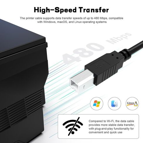 كابل USB 2.0 من الطابعة إلى الكمبيوتر لـ Epson وHP وCanon وBrother وLexmark وDell وXerox وSamsung والمزيد من الطابعات والماسحات الضوئية والخوادم ولوحات مفاتيح MIDI والبيانو والاتصال بالكمبيوتر والكمبيوتر المحمول والكمبيوتر الشخصي (5 أقدام و1.5 متر) in Saudi Arabia