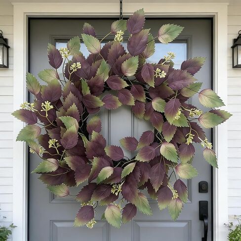26" Purple Hibiscus & Eucalyptus Leaf Wreath for Front Door - Large Artificial Greenery Outdoor Wreath for Porch, Window, Farmhouse, Home, Holiday, Hanging Decor - Spring, Summer, Fall, All Seasons in Saudi Arabia