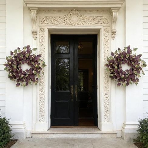 26" Purple Hibiscus & Eucalyptus Leaf Wreath for Front Door - Large Artificial Greenery Outdoor Wreath for Porch, Window, Farmhouse, Home, Holiday, Hanging Decor - Spring, Summer, Fall, All Seasons in Saudi Arabia