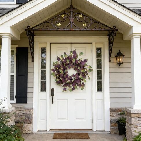 26" Purple Hibiscus & Eucalyptus Leaf Wreath for Front Door - Large Artificial Greenery Outdoor Wreath for Porch, Window, Farmhouse, Home, Holiday, Hanging Decor - Spring, Summer, Fall, All Seasons in Saudi Arabia