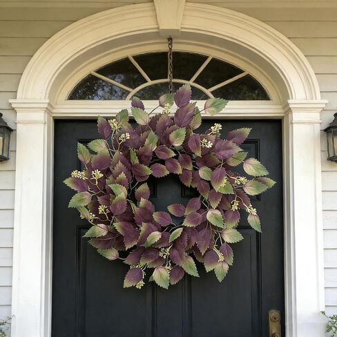 26" Purple Hibiscus & Eucalyptus Leaf Wreath for Front Door - Large Artificial Greenery Outdoor Wreath for Porch, Window, Farmhouse, Home, Holiday, Hanging Decor - Spring, Summer, Fall, All Seasons in Saudi Arabia