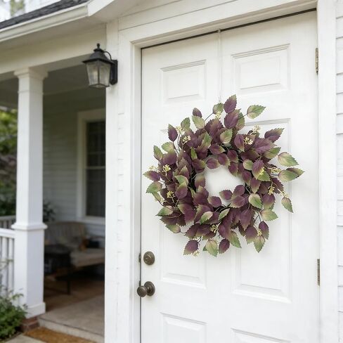 26" Purple Hibiscus & Eucalyptus Leaf Wreath for Front Door - Large Artificial Greenery Outdoor Wreath for Porch, Window, Farmhouse, Home, Holiday, Hanging Decor - Spring, Summer, Fall, All Seasons in Saudi Arabia
