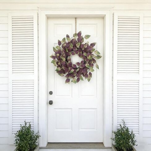 26" Purple Hibiscus & Eucalyptus Leaf Wreath for Front Door - Large Artificial Greenery Outdoor Wreath for Porch, Window, Farmhouse, Home, Holiday, Hanging Decor - Spring, Summer, Fall, All Seasons in Saudi Arabia
