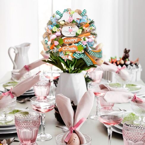 Bibelot 18" Easter Bunny Wreaths, Artificial Mesh Door Wreath for Front Door Hanging Decorations with Carrot Eggs Flowers for Home Farmhouse Spring Summer Easter Party Decor in Saudi Arabia
