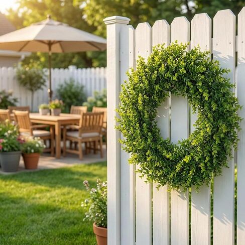 24 Inch Boxwood Wreath for Front Door, Large Green Outdoor Wreaths Weatherproof for Windows with Ribbon in Saudi Arabia