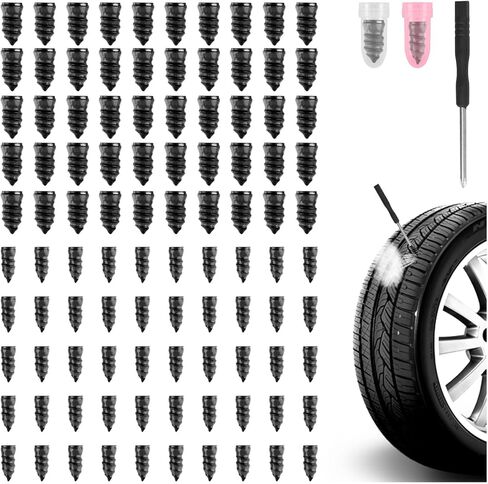 60PCS Tire Plug Kit,Self-Service Flat Tire Repair Kit Including Screwdriver,Upgraded Thickened Adhesive-Covered Tires Repair Screws for Sudden Flat Tyres Emergencies (60PCS) in Saudi Arabia