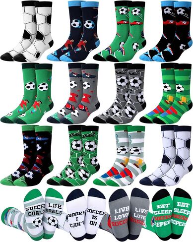 Haysandy 12 Pairs Novelty Soccer Socks for Men Funny Cotton Crew Socks Sports Gifts for Soccer Lovers Fans Coach Players Team Party Favors in Saudi Arabia
