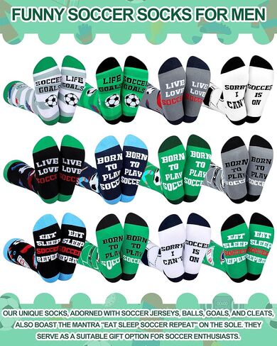 Haysandy 12 Pairs Novelty Soccer Socks for Men Funny Cotton Crew Socks Sports Gifts for Soccer Lovers Fans Coach Players Team Party Favors in Saudi Arabia
