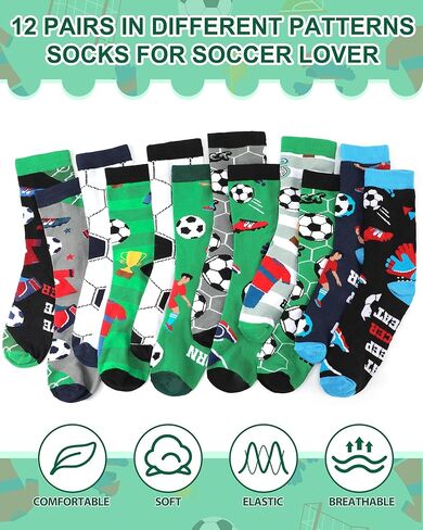 Haysandy 12 Pairs Novelty Soccer Socks for Men Funny Cotton Crew Socks Sports Gifts for Soccer Lovers Fans Coach Players Team Party Favors in Saudi Arabia