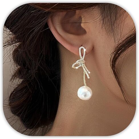 Silver Pearl Drop Earrings, Silver Dangle Earrings for Women 5mm Pearl Long Earrings Boho White Bridal Earrings Silver Statement Earrings for Prom Wedding Jewelry Birthday Gift in Kuwait
