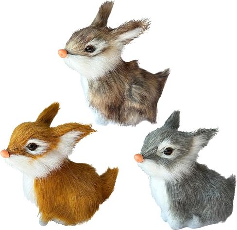 3 Realistic Mini Plush Bunnies - Lifelike Rabbit Figurines for Easter Decor, Spring Home Decoration, Dollhouse Props, Little Rabbits Ornaments in Kuwait