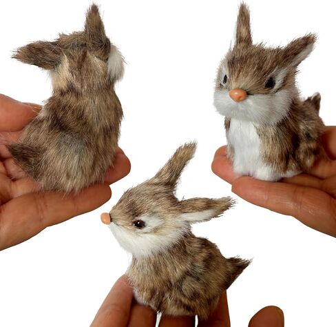 3 Realistic Mini Plush Bunnies - Lifelike Rabbit Figurines for Easter Decor, Spring Home Decoration, Dollhouse Props, Little Rabbits Ornaments in Kuwait